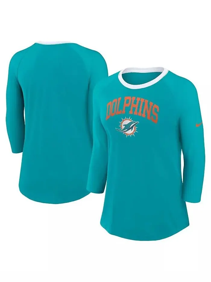 Женская футболка Aqua Miami Dolphins реглан с рукавом 3/4 Nike — изображение 1 из 3, голубой