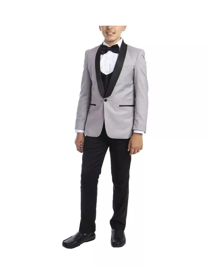 Комплект из 5 предметов для смокинга Slim Fit Shawl для большого мальчика Perry Ellis — изображение 1 из 4, серый