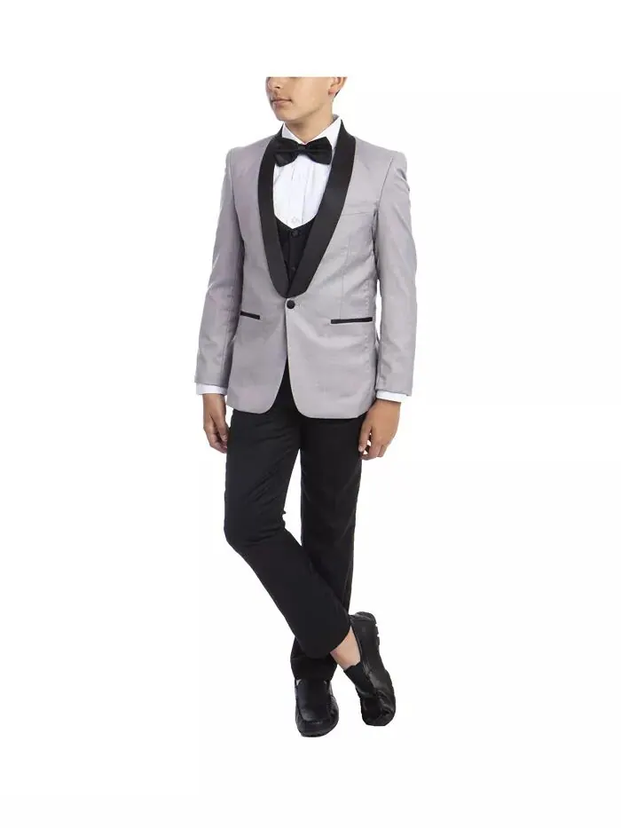 Комплект из 5 предметов для смокинга Slim Fit Shawl для большого мальчика Perry Ellis — изображение 2 из 4, серый