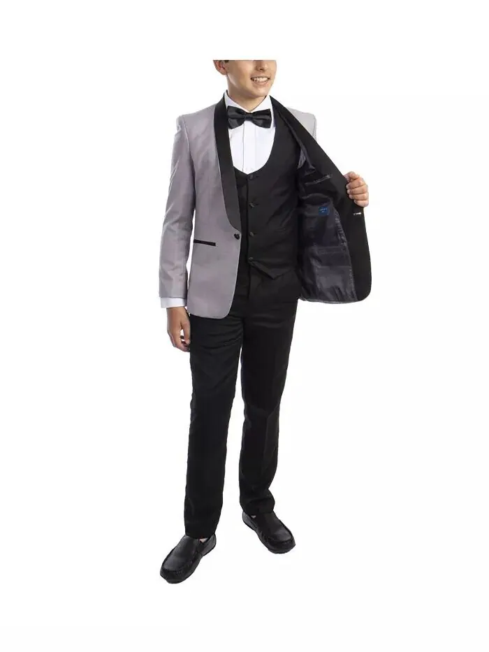 Комплект из 5 предметов для смокинга Slim Fit Shawl для большого мальчика Perry Ellis — изображение 3 из 4, серый