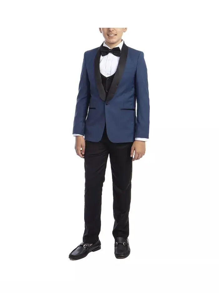 Комплект из 5 предметов для смокинга Slim Fit Shawl для большого мальчика Perry Ellis — изображение 1 из 4, синий