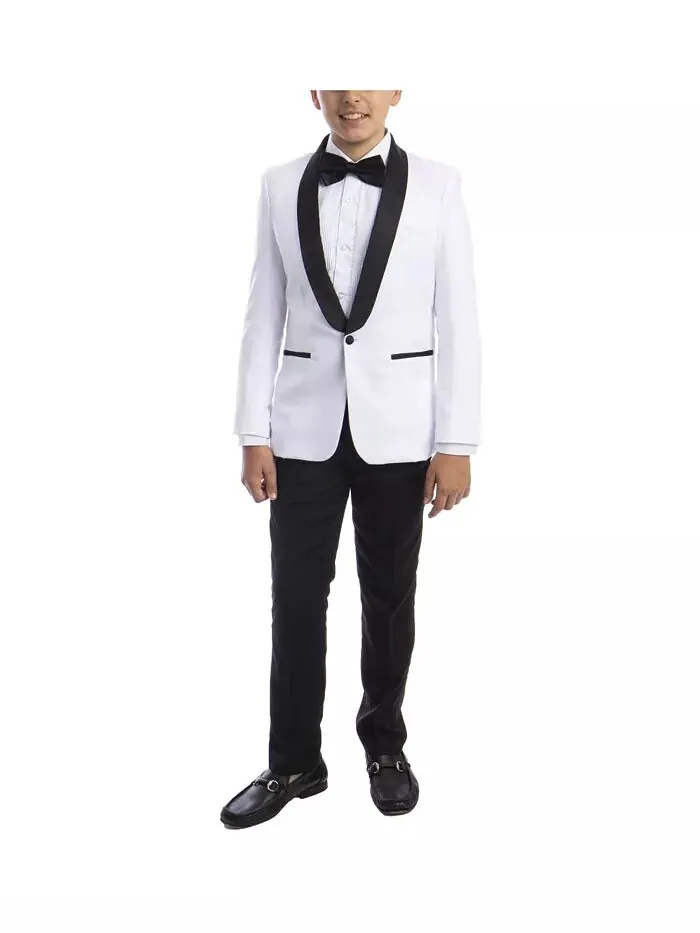 Комплект из 5 предметов для смокинга Slim Fit Shawl для большого мальчика Perry Ellis — изображение 1 из 3, белый