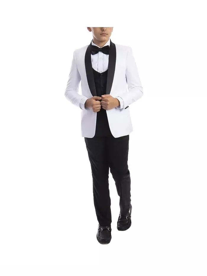 Комплект из 5 предметов для смокинга Slim Fit Shawl для большого мальчика Perry Ellis — изображение 2 из 3, белый