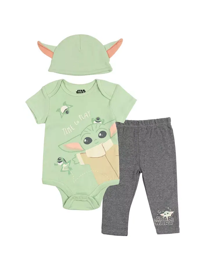 Комплект для мальчиков Baby Boys Yoda: боди, пижамные штаны, шапочка и слюнявчики (8 предметов) — изображение 2 из 7, серый
