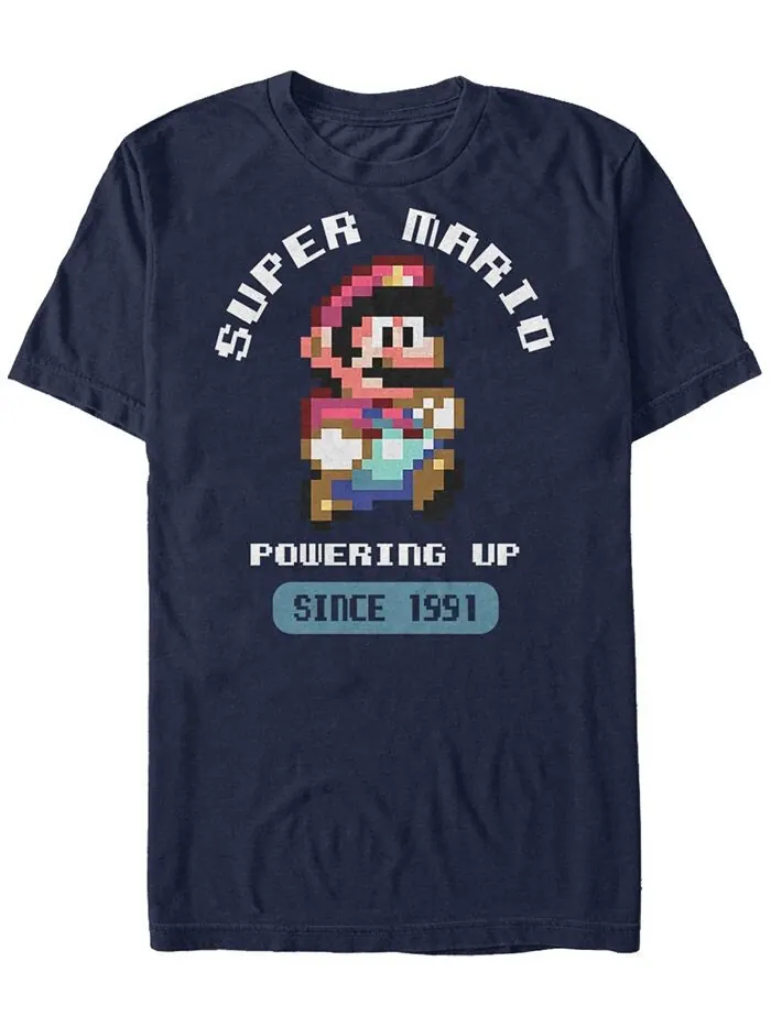 Мужская футболка Nintendo с коротким рукавом Super Mario Powering Up с 1991 года Fifth Sun — изображение 1 из 1, темно-синий