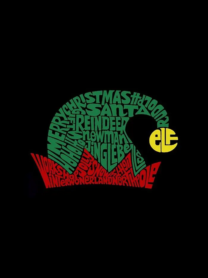 Мужская рождественская шляпа эльфа Word Art футболка с длинным рукавом LA Pop Art — изображение 3 из 3, черный