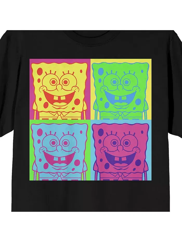 Футболка с коротким рукавом и круглым вырезом Big & Tall Neon Squares, черная - 4XL SpongeBob — изображение 2 из 4, черный