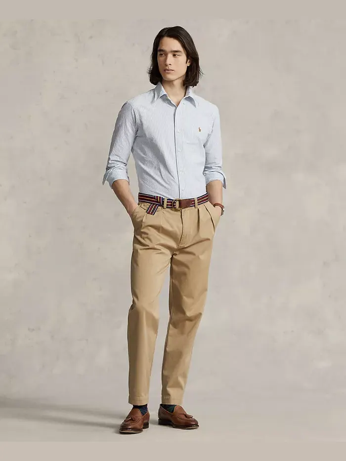 Мужская классическая рубашка Oxford Custom Fit Polo Ralph Lauren — изображение 1 из 1, синий/белый