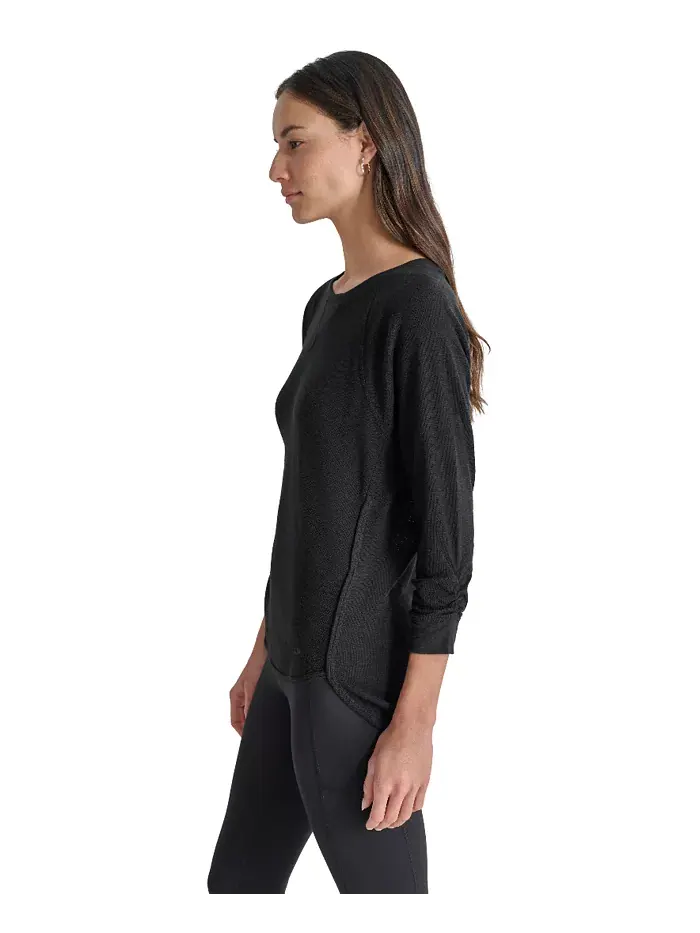 Женская мини-футболка с текстурой "вафля" и рукавом три четверти DKNY — изображение 2 из 5, черный