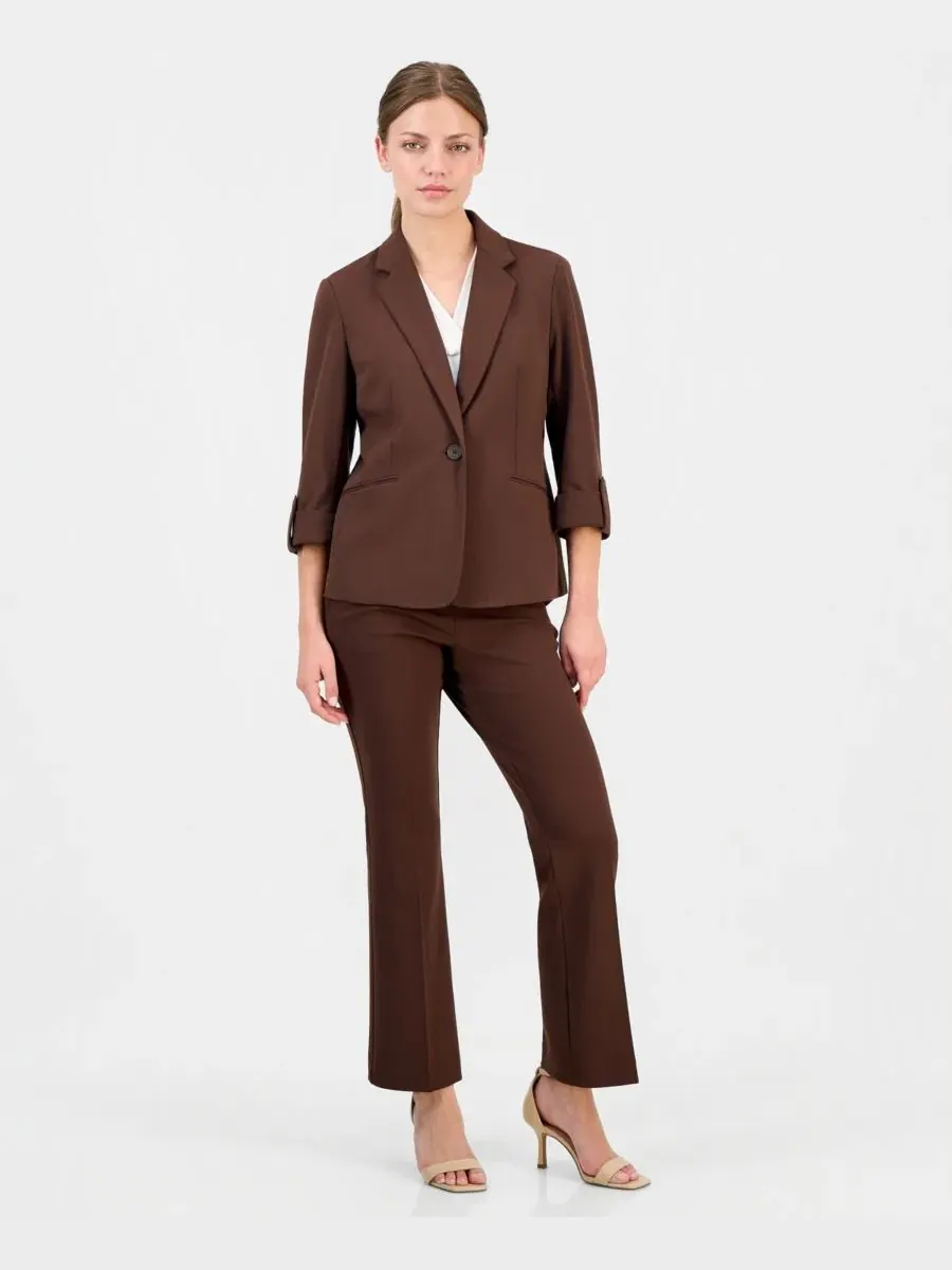Комплект из блейзера, топа и брюк с длинным рукавом Anne Klein Essentials — изображение 4 из 6, коричневый