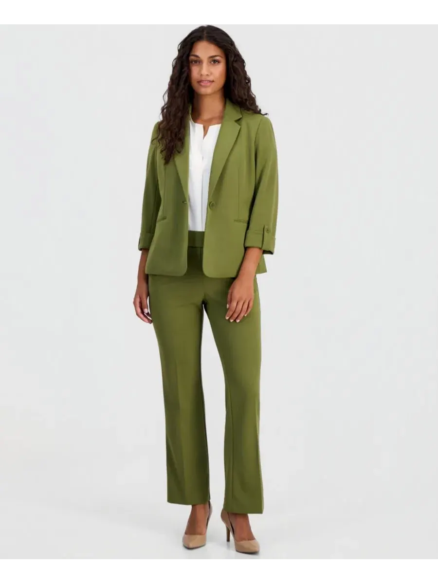 Комплект из блейзера с рукавом 3/4, топа с разрезом и брюк Anne Klein Essentials — изображение 4 из 5, зеленый