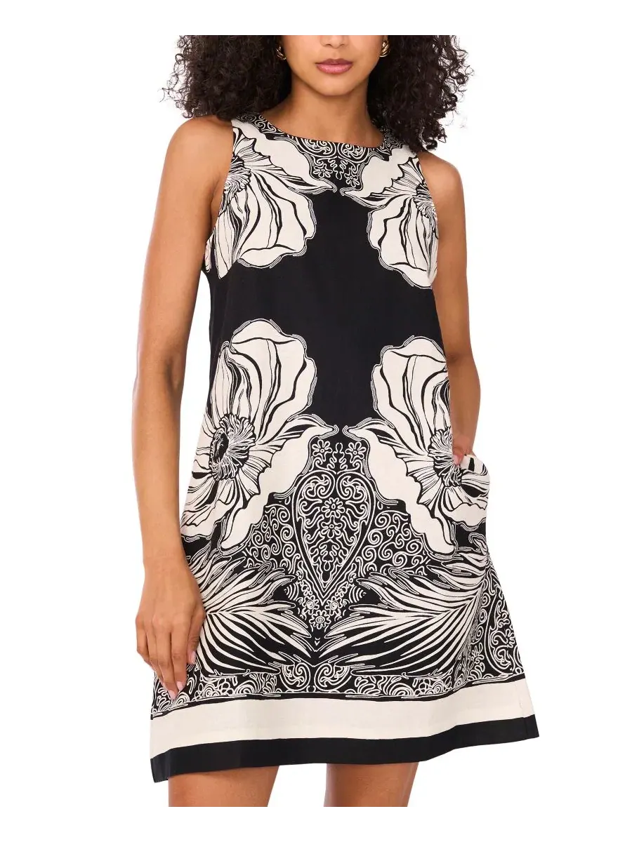 Платье-футляр без рукавов Petite Printed Sleeveless Shift Dress MSK — изображение 2 из 5, насыщенный черный