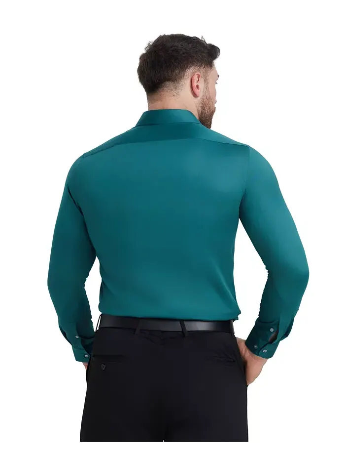 Сорочка Slim Fit из сатина Solid Perry Ellis — изображение 5 из 8, зеленый
