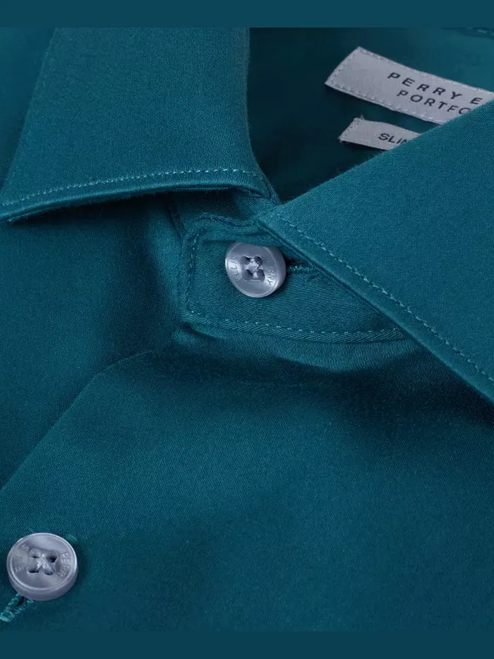 Сорочка Slim Fit из сатина Solid Perry Ellis — изображение 8 из 8, зеленый