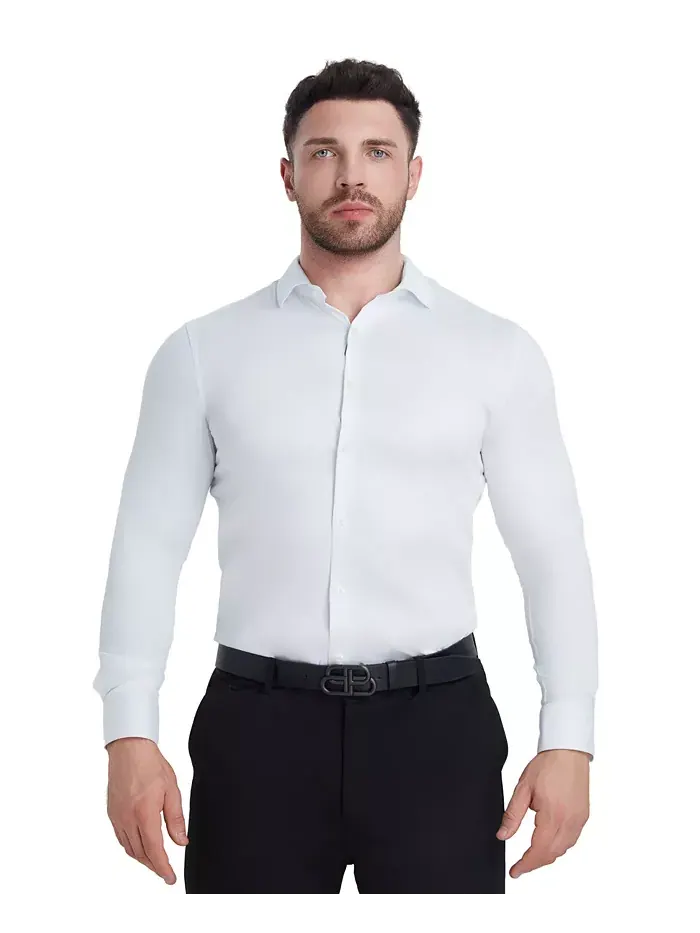 Сорочка Slim Fit из сатина Solid Perry Ellis — изображение 1 из 8, белый