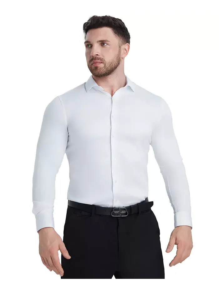 Сорочка Slim Fit из сатина Solid Perry Ellis — изображение 2 из 8, белый