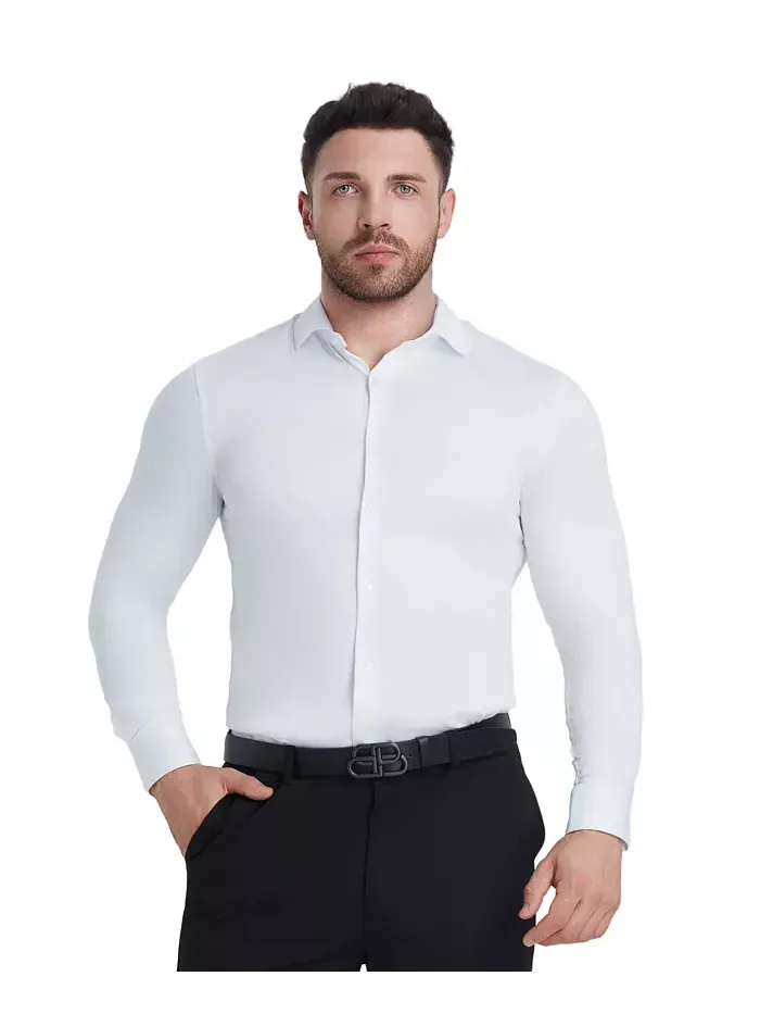 Сорочка Slim Fit из сатина Solid Perry Ellis — изображение 3 из 8, белый