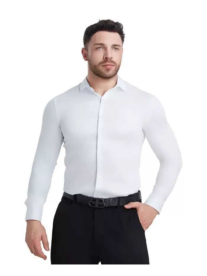 Сорочка Slim Fit из сатина Solid Perry Ellis — изображение 5 из 8, белый