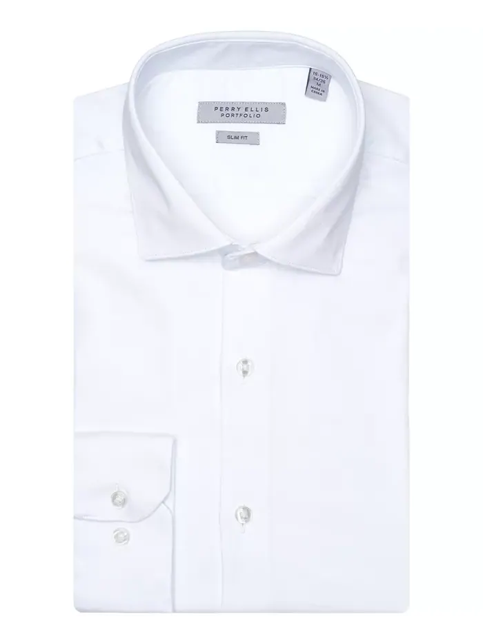 Сорочка Slim Fit из сатина Solid Perry Ellis — изображение 7 из 8, белый
