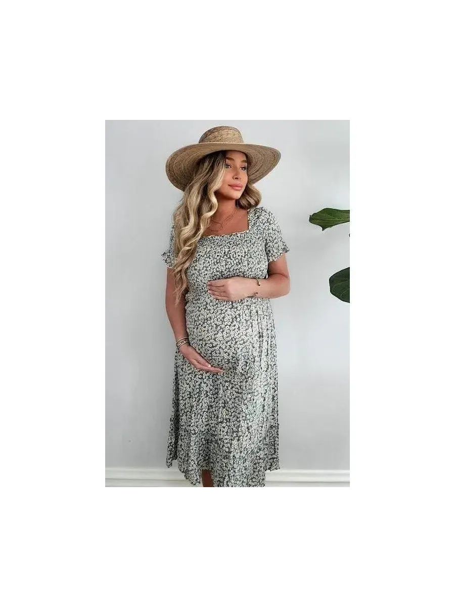 Платье миди с оборками и цветочным принтом, модель Floral Ruffle Midi Pinkblush — изображение 5 из 10, светлый синий