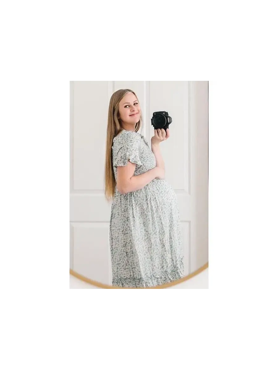 Платье миди с оборками и цветочным принтом, модель Floral Ruffle Midi Pinkblush — изображение 6 из 10, светлый синий