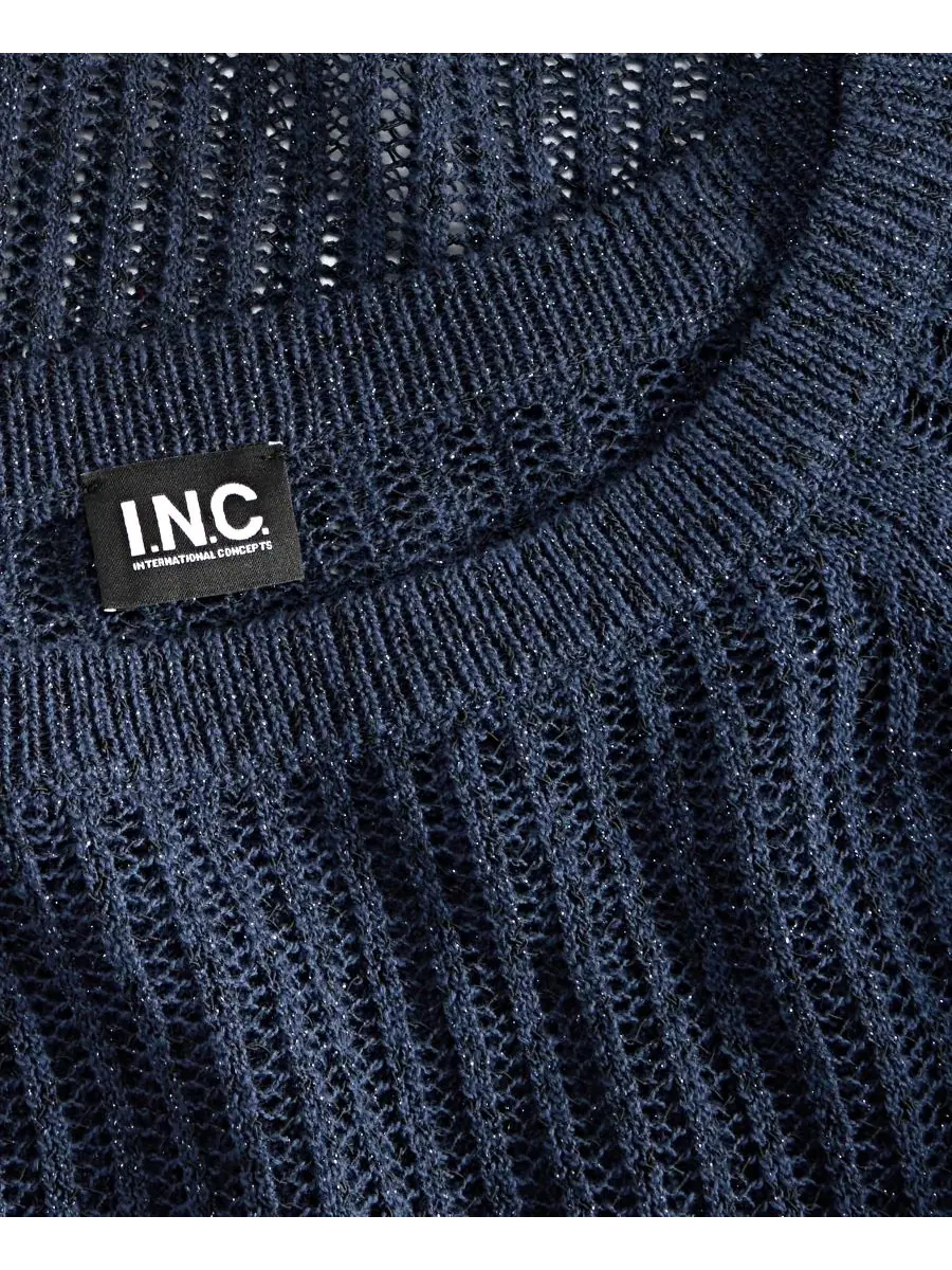 Свитер с открытым плетением и лодочным вырезом Petite Open-Knit Boat-Neck Sweater I.N.C — изображение 4 из 5, индиго