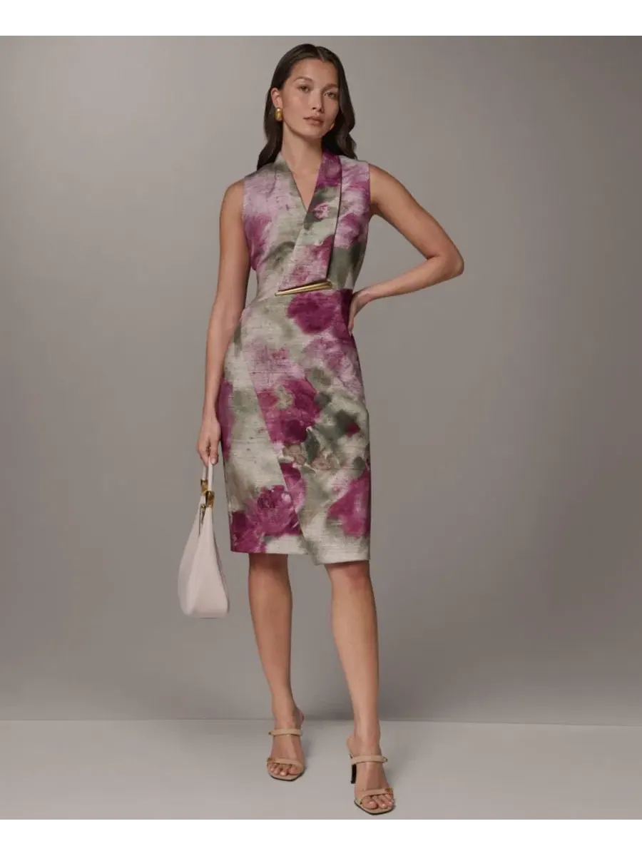 Платье-футляр с принтом, модель Floral Sheath Hardware Donna Karan New York — изображение 2 из 7, мульти