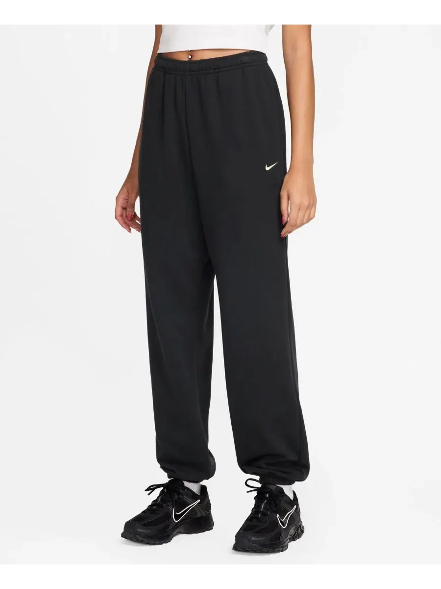 Спортивные брюки из плотного флиса с высокой посадкой и манжетами Studio Fleece Nike — изображение 1 из 3, черный