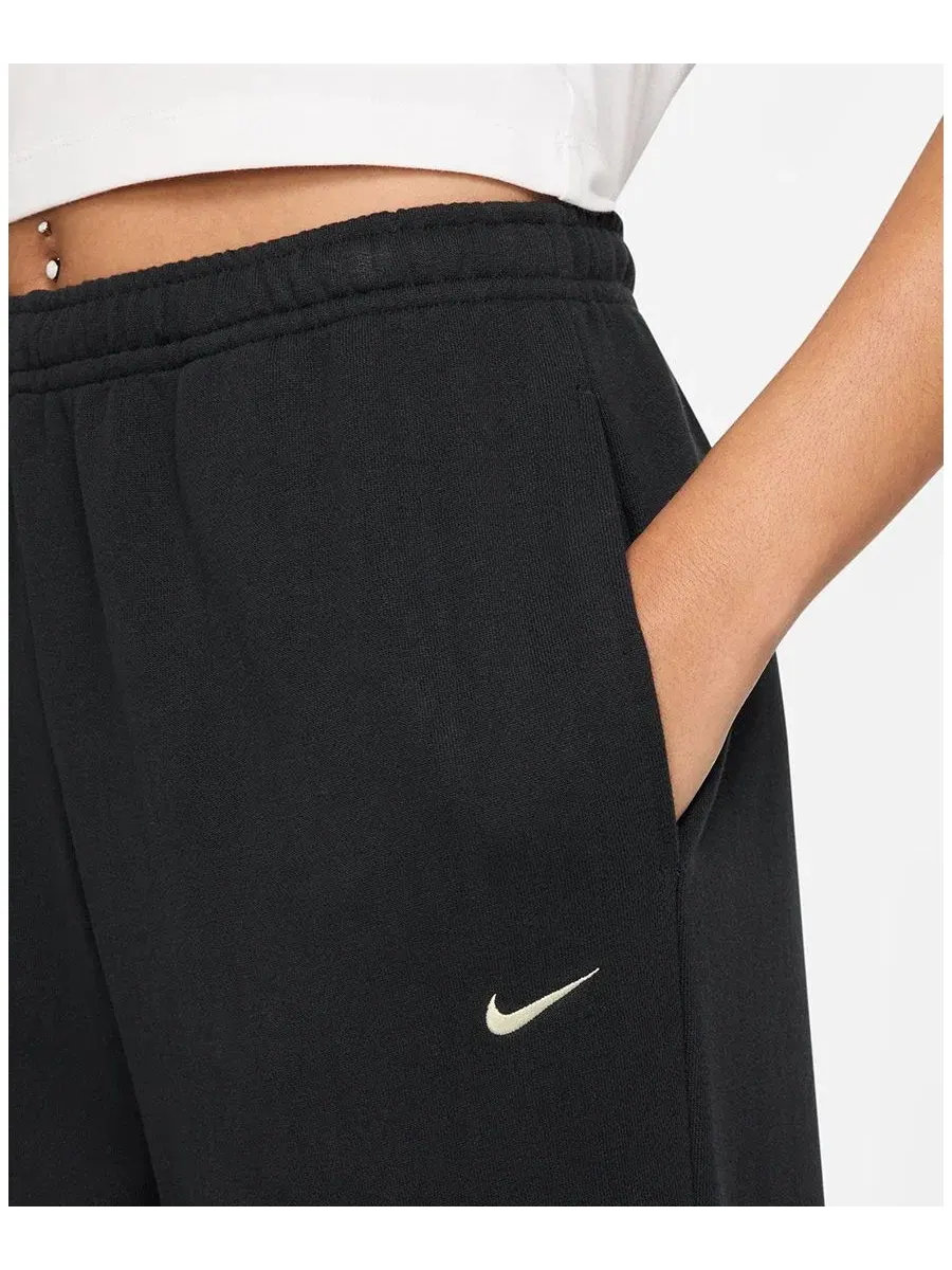 Спортивные брюки из плотного флиса с высокой посадкой и манжетами Studio Fleece Nike — изображение 2 из 3, черный