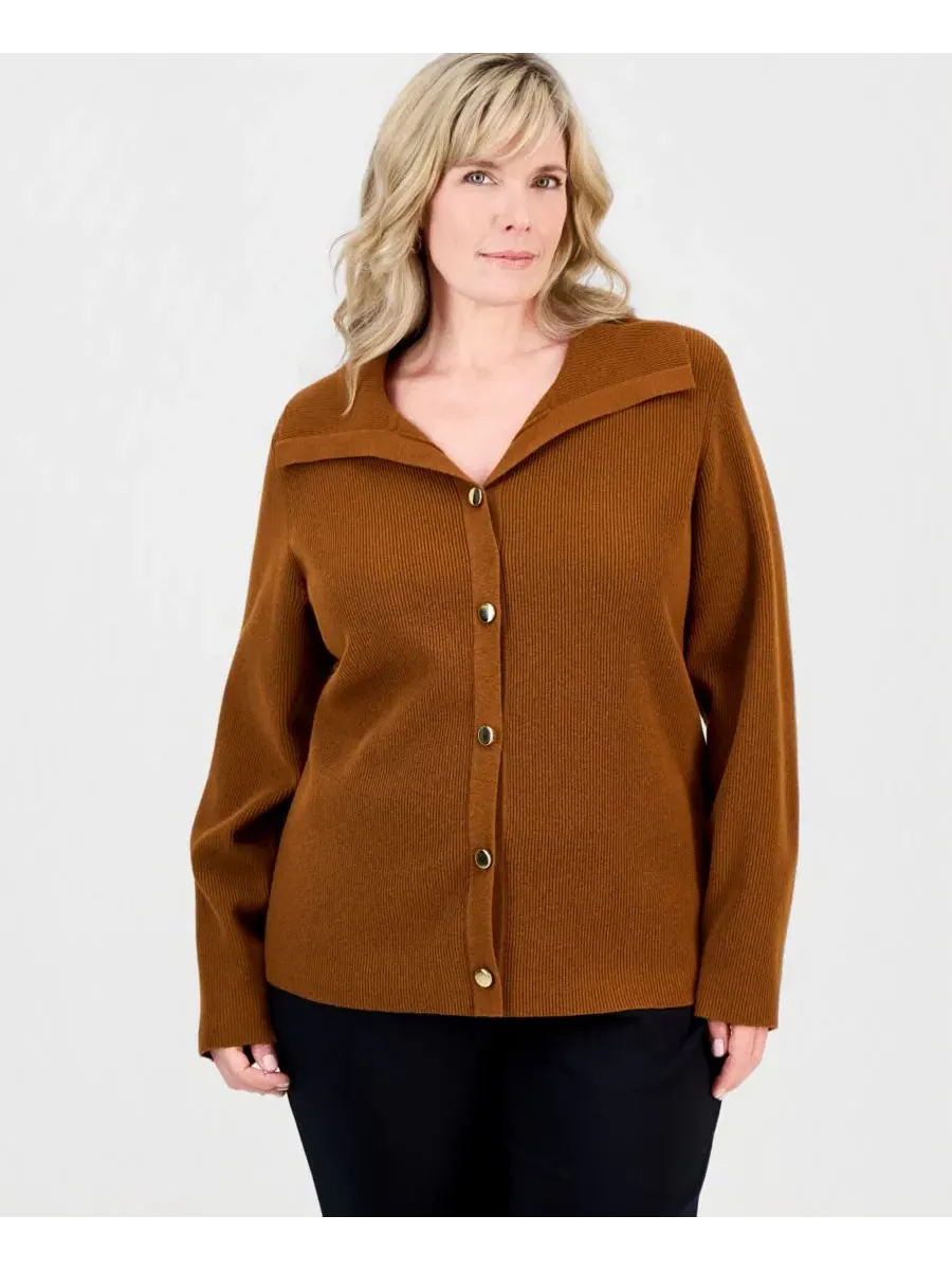 Кардиган с воротником и длинным рукавом JM Collection, Cinnamon Sugar — изображение 1 из 3