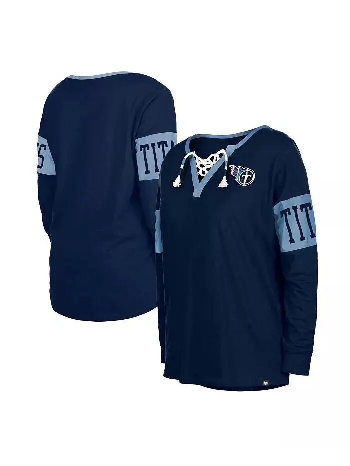 Женская темно-синяя футболка с длинным рукавом и шнуровкой Tennessee Titans New Era