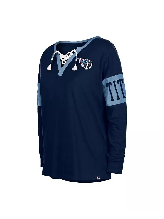 Женская темно-синяя футболка с длинным рукавом и шнуровкой Tennessee Titans New Era — изображение 3 из 4, темно-синий