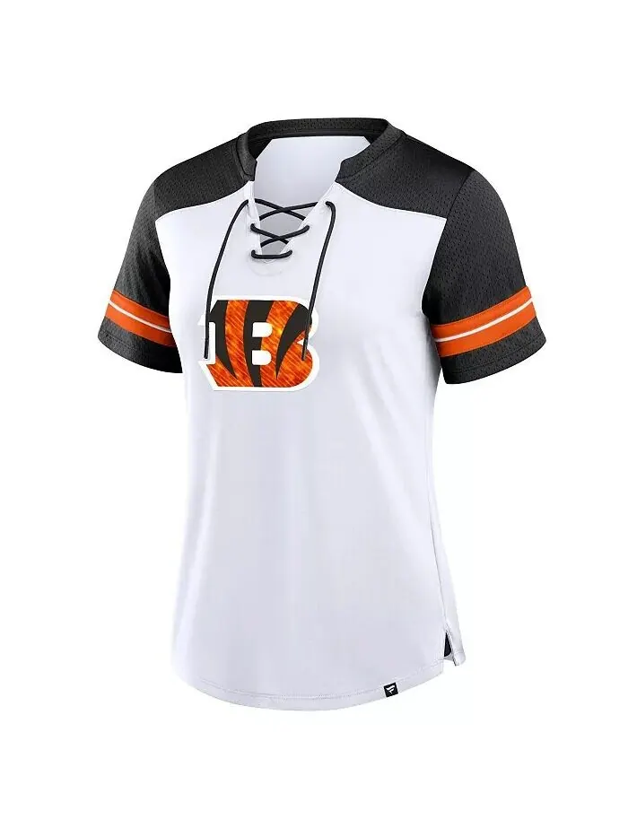 Женская белая/черная футболка Cincinnati Bengals Foiled Primary Lace-Up Fanatics — изображение 3 из 3
