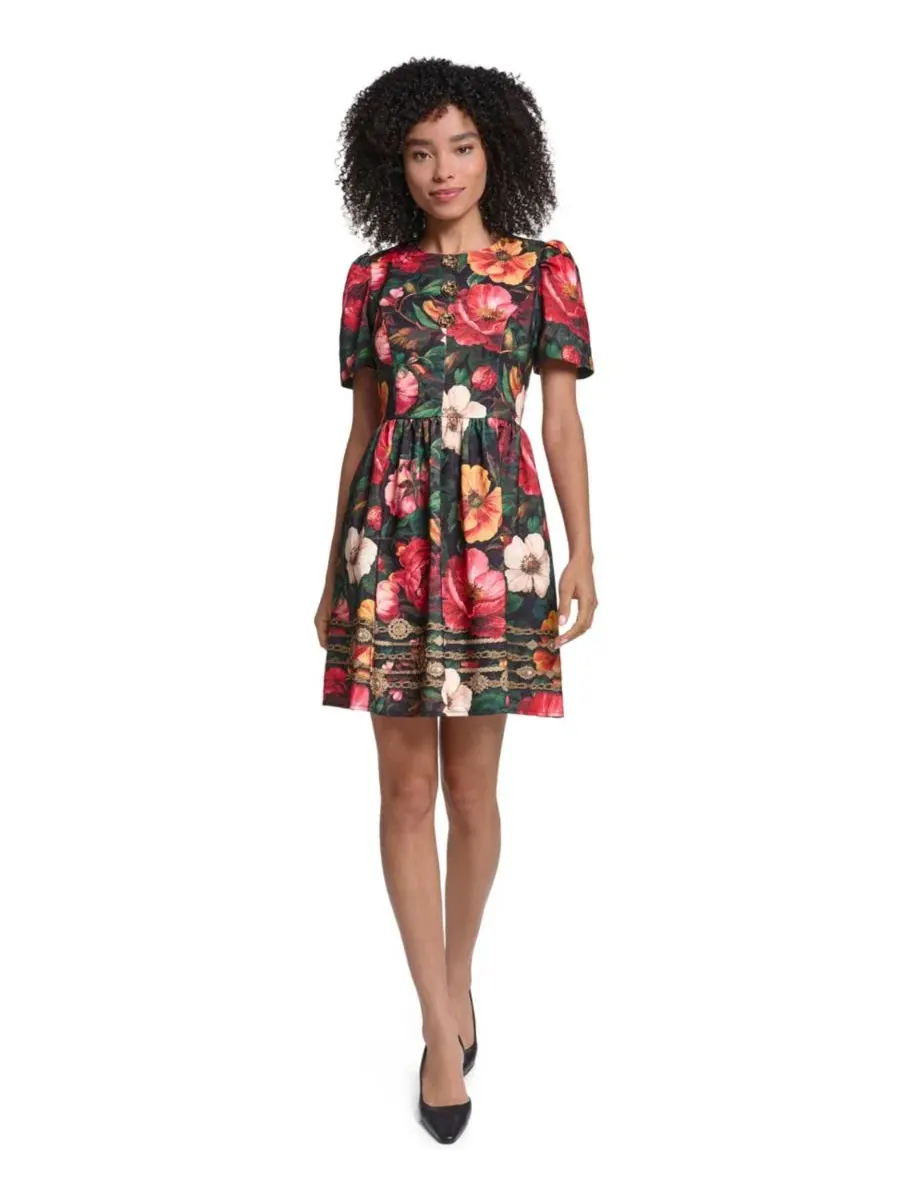 Платье-трапеция миди с жаккардовым принтом Damask Jacquard KARL LAGERFELD PARIS