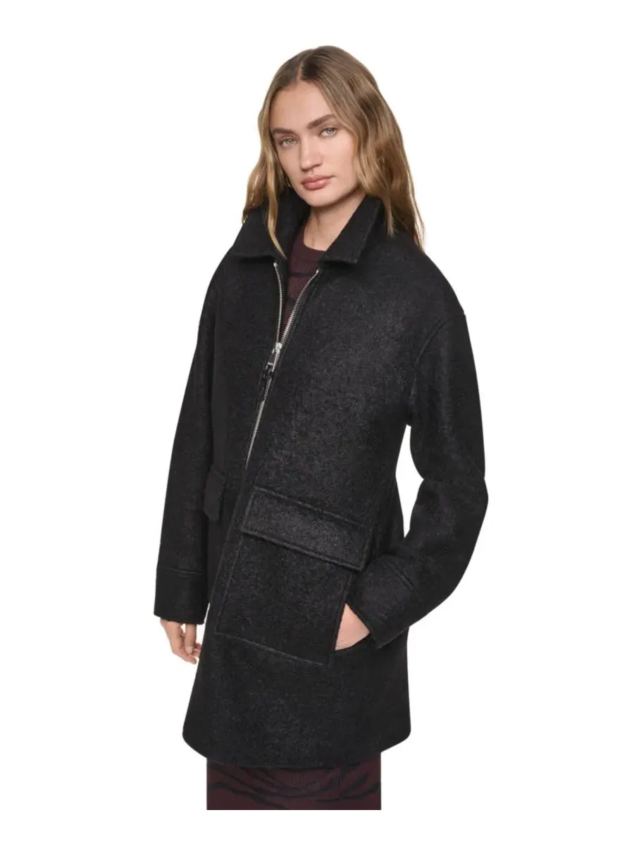 Пальто из шерстяной смеси с фактурой «елочка» DKNY