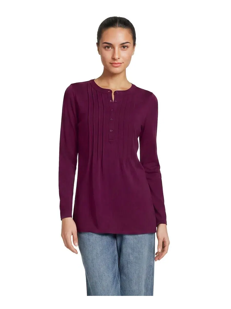 Женская туника-поло с длинным рукавом Lands' End, Vivid Plum — изображение 2 из 4