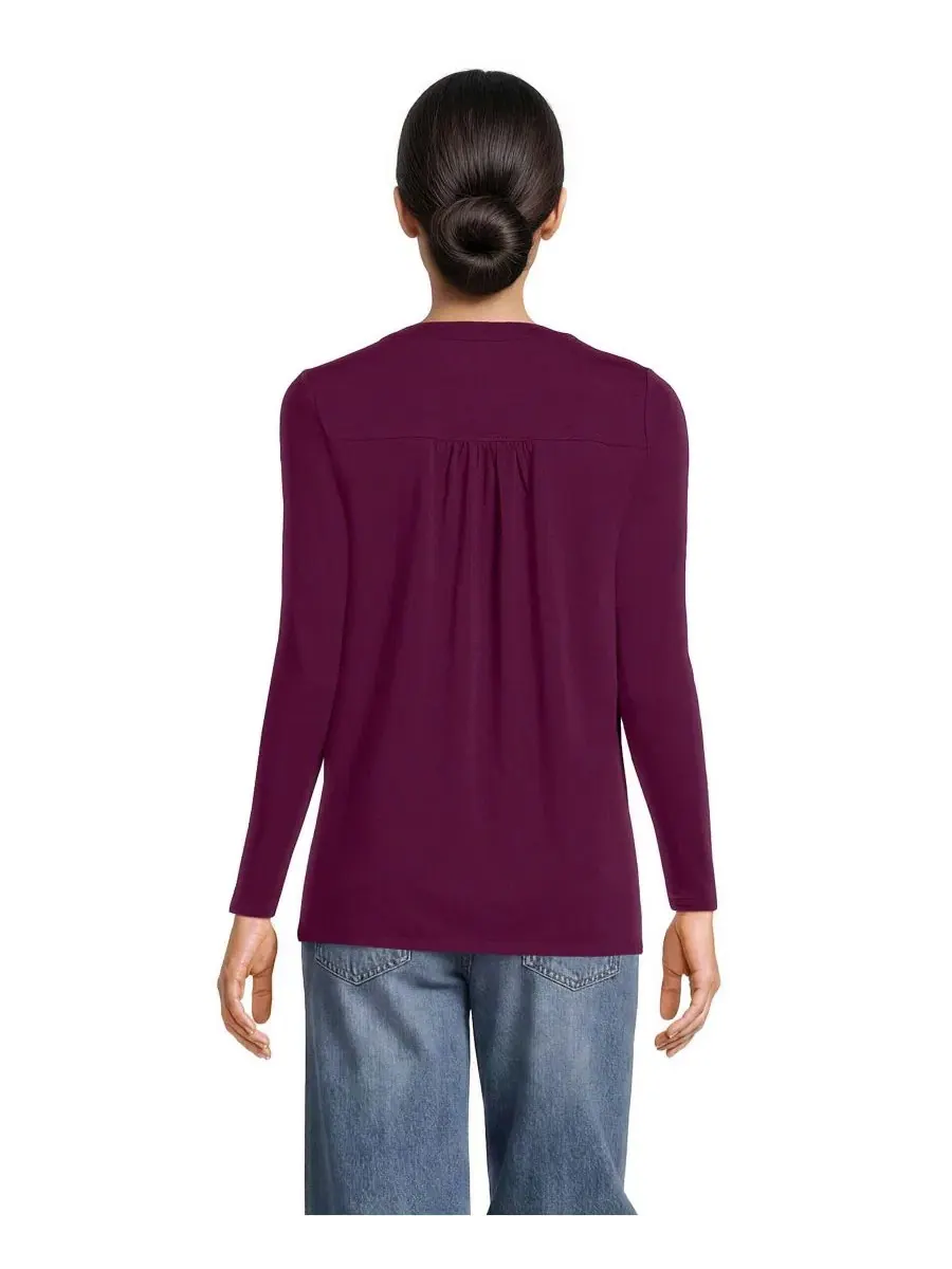 Женская туника-поло с длинным рукавом Lands' End, Vivid Plum — изображение 3 из 4