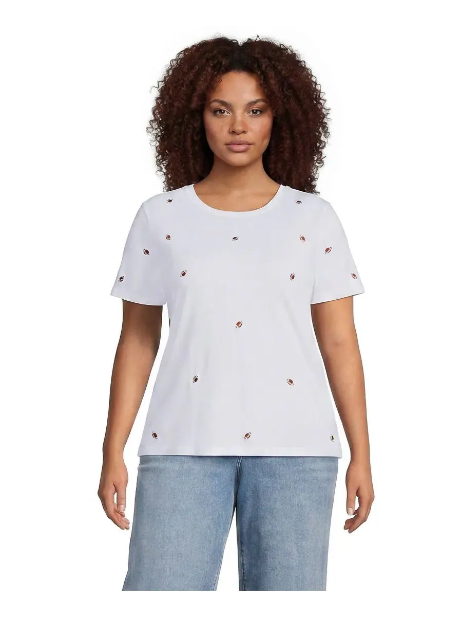 Футболка с вышивкой Supima Cotton Plus Size Lands' End — изображение 1 из 4, белый