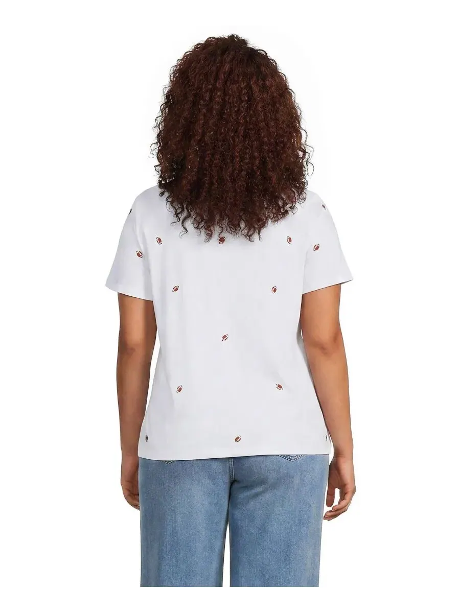 Футболка с вышивкой Supima Cotton Plus Size Lands' End — изображение 2 из 4, белый