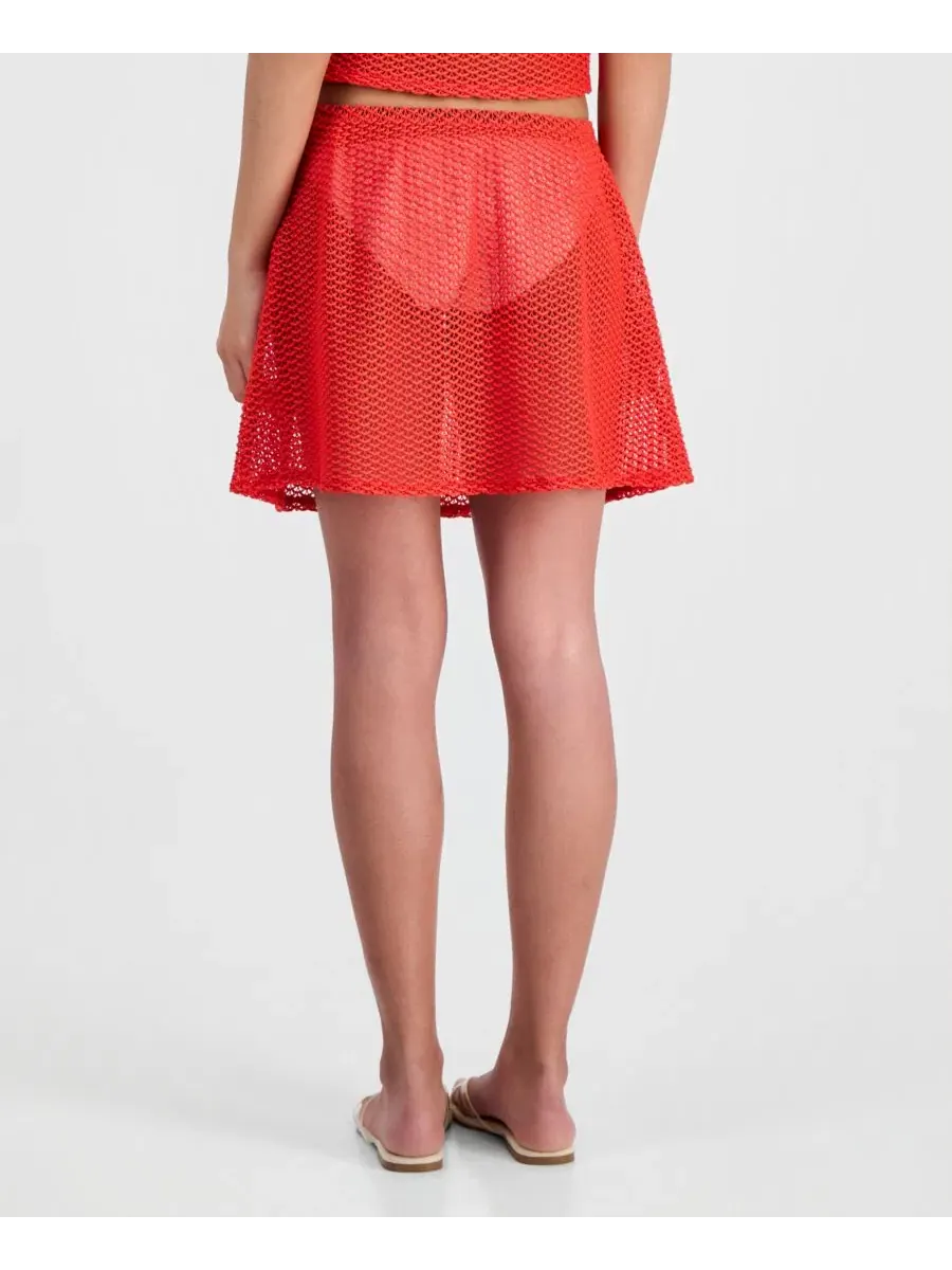 Пляжная юбка-парео с завязкой на талии, модель Crochet Tie-Waist Swim Cover-Up Skirt Miken — изображение 3 из 3, красный