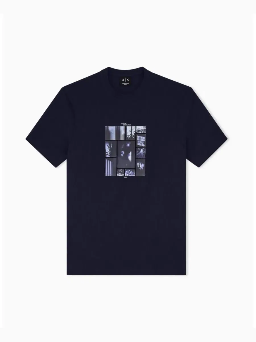 Футболка с коротким рукавом, слим-фит, с принтом A|X Armani Exchange — изображение 1 из 7, глубокий темно-синий