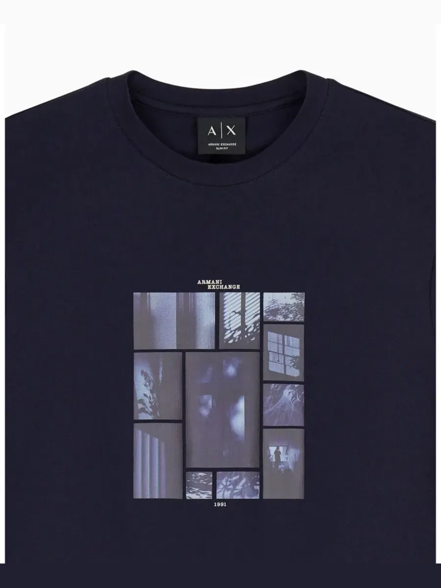 Футболка с коротким рукавом, слим-фит, с принтом A|X Armani Exchange — изображение 5 из 7, глубокий темно-синий