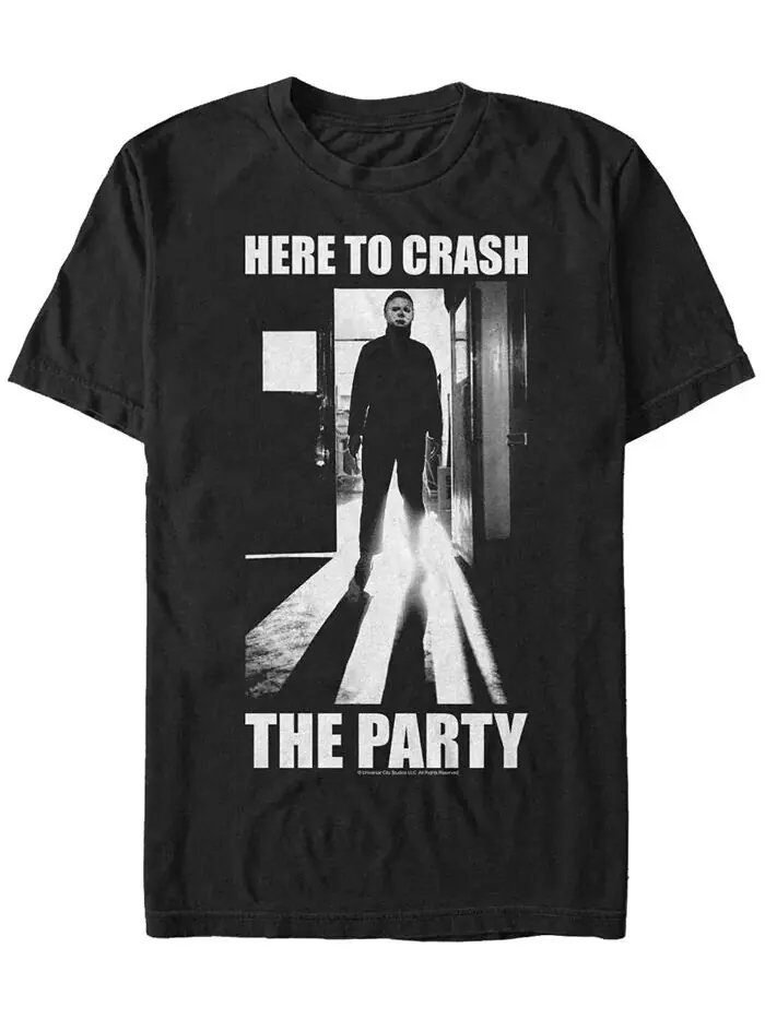 Футболка с коротким рукавом для мужчин «Майкл Майерс здесь, чтобы Crash the Party» на Хэллоуин 2 — изображение 1 из 1, черный
