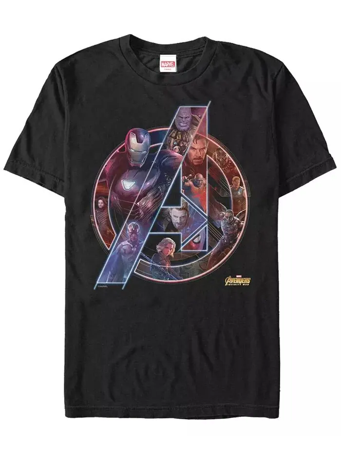 Мужская футболка с коротким рукавом Marvel Avengers Endgame Neon Heros Logo Fifth Sun — изображение 1 из 1, черный