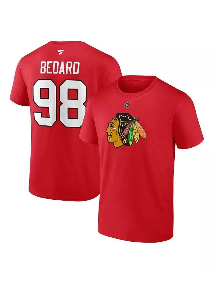 Мужская футболка Connor Bedard Red Chicago Blackhawks 2023 NHL Draft Authentic Stack с именем и — изображение 1 из 3