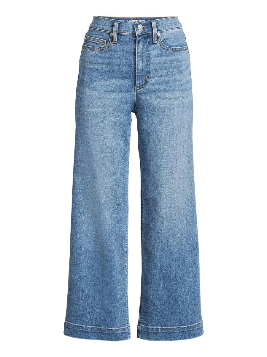 Женские джинсы Recover Denim с высокой посадкой и широкими штанинами, укороченные Lands' End — изображение 3 из 3, синий