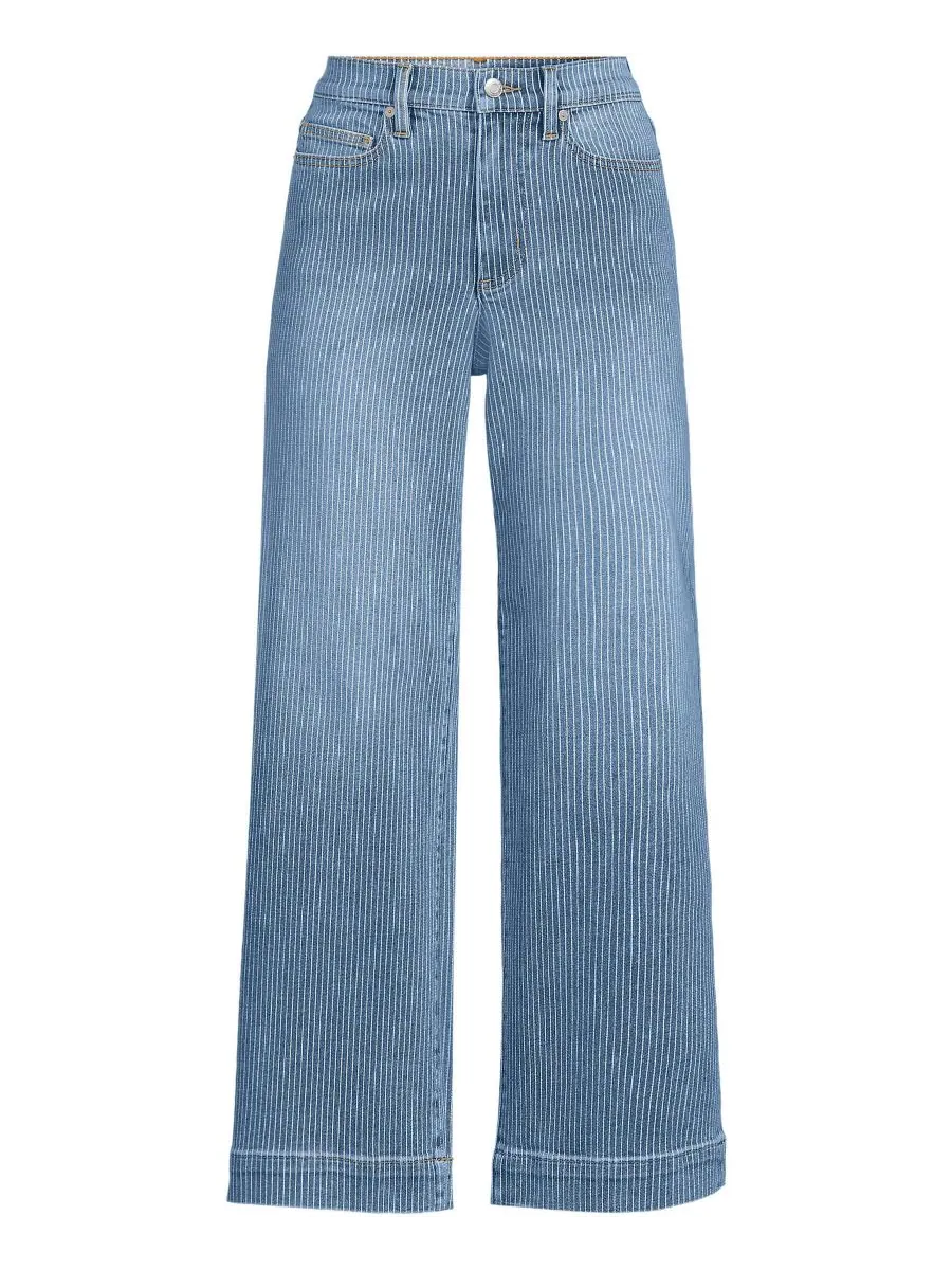 Женские джинсы Recover Denim с высокой посадкой и широкими штанинами, укороченные Lands' End — изображение 3 из 3, синий