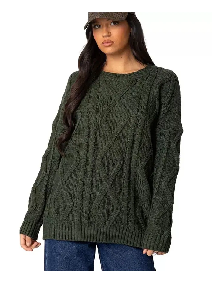 Женский свитер Kennedy Oversize Cable Knit Edikted — изображение 1 из 5, зеленый