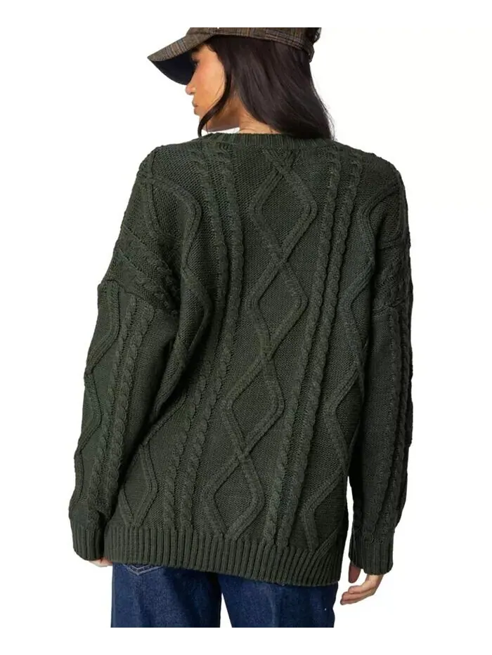 Женский свитер Kennedy Oversize Cable Knit Edikted — изображение 2 из 5, зеленый