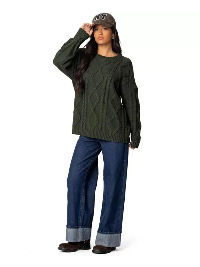 Женский свитер Kennedy Oversize Cable Knit Edikted — изображение 3 из 5, зеленый